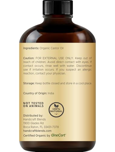 Handcraft Blends Organic Castor Oil - 16 Fl Oz - 100% Pure and Natural - Premium Grade Carrier Oil for Hair Growth, Eyelashes and Eyebrows - Hair and Body - Expeller-Pressed & Hexane-Free
