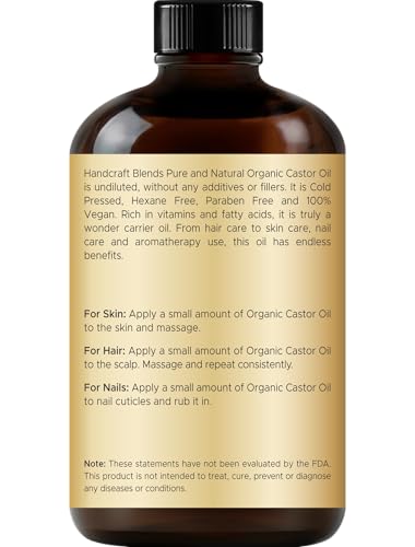 Handcraft Blends Organic Castor Oil - 16 Fl Oz - 100% Pure and Natural - Premium Grade Carrier Oil for Hair Growth, Eyelashes and Eyebrows - Hair and Body - Expeller-Pressed & Hexane-Free