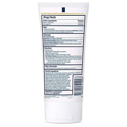 CeraVe 100% Mineral Sunscreen SPF 50 with Zinc Oxide & Titanium Dioxide, Hyaluronic Acid & Ceramides, Oil Free & Non-Greasy, Hydrating Mineral Sunscreen For Body, 5 oz