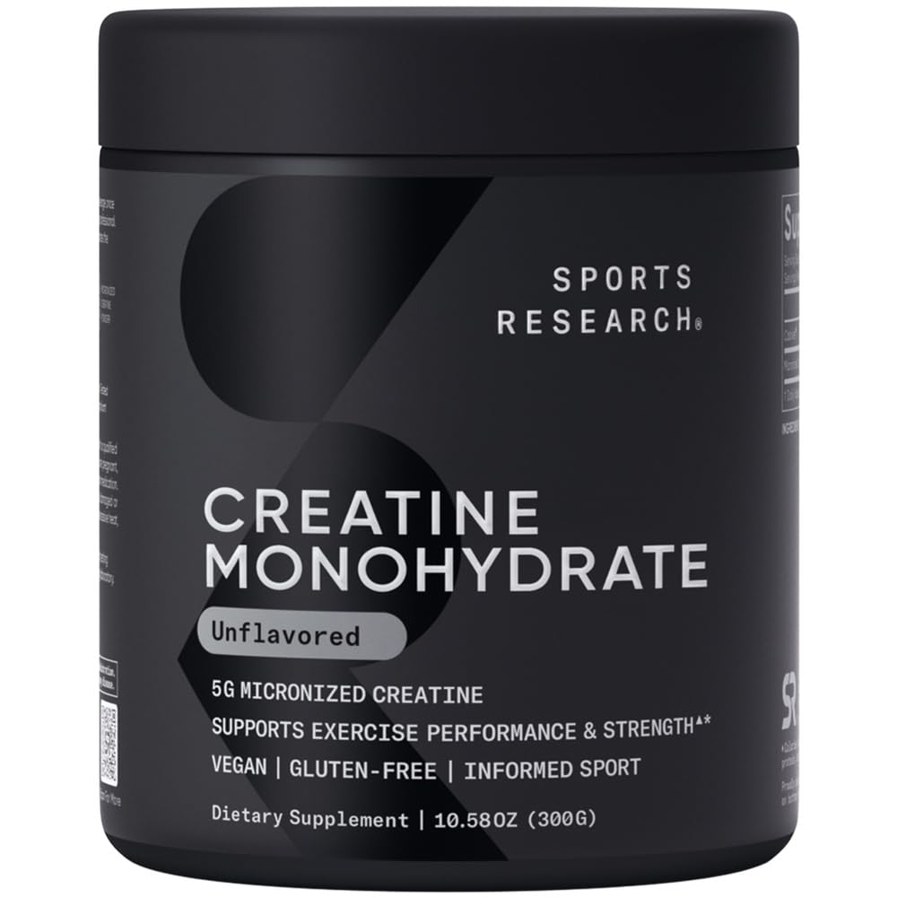 Sports Research Creatine Monohydrate - Gain Lean Muscle, Improve Performance and Strength and Support Workout Recovery - 5 g Micronized Creatine - 1.1LBS