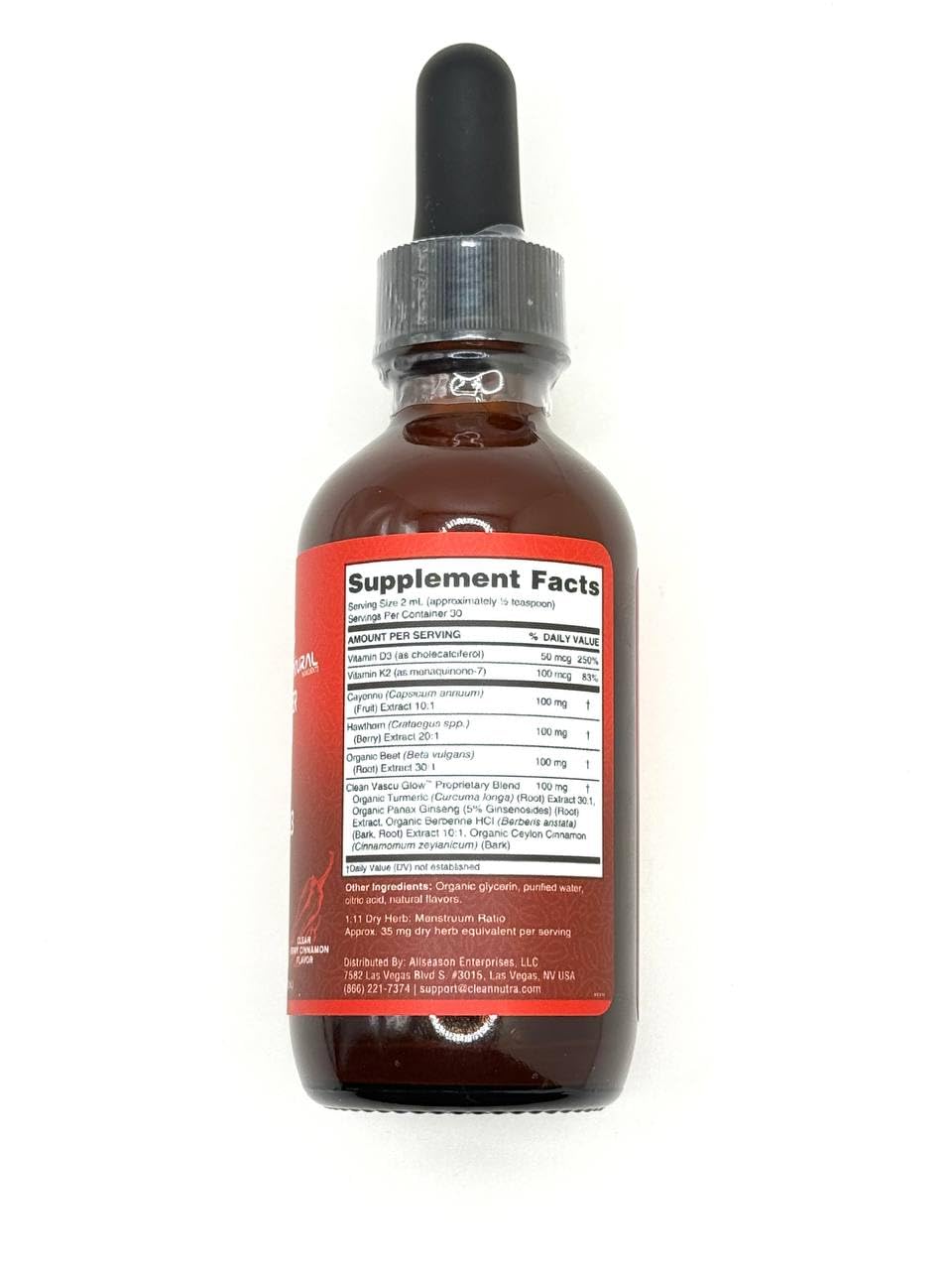 Clean Nutra Cayenne Pepper Drops Supplement Liquid + Hawthorn Berry, Vitamin D3 K2 Beet Root Powder, Ceylon Cinnamon, Turmeric Curcumin, Organic Panax Ginseng, Berberine Extract 1 Pack