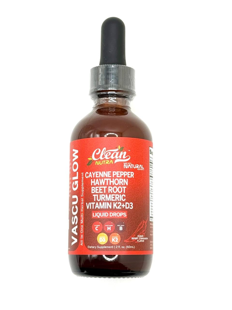 Clean Nutra Cayenne Pepper Drops Supplement Liquid + Hawthorn Berry, Vitamin D3 K2 Beet Root Powder, Ceylon Cinnamon, Turmeric Curcumin, Organic Panax Ginseng, Berberine Extract 1 Pack