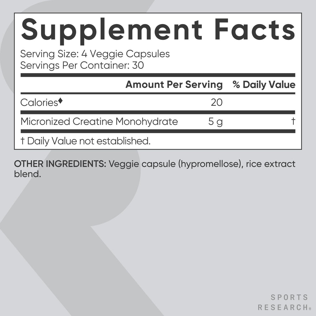 Sports Research Creatine Monohydrate - Gain Lean Muscle, Improve Performance and Strength and Support Workout Recovery - 5 g Micronized Creatine - 1.1LBS