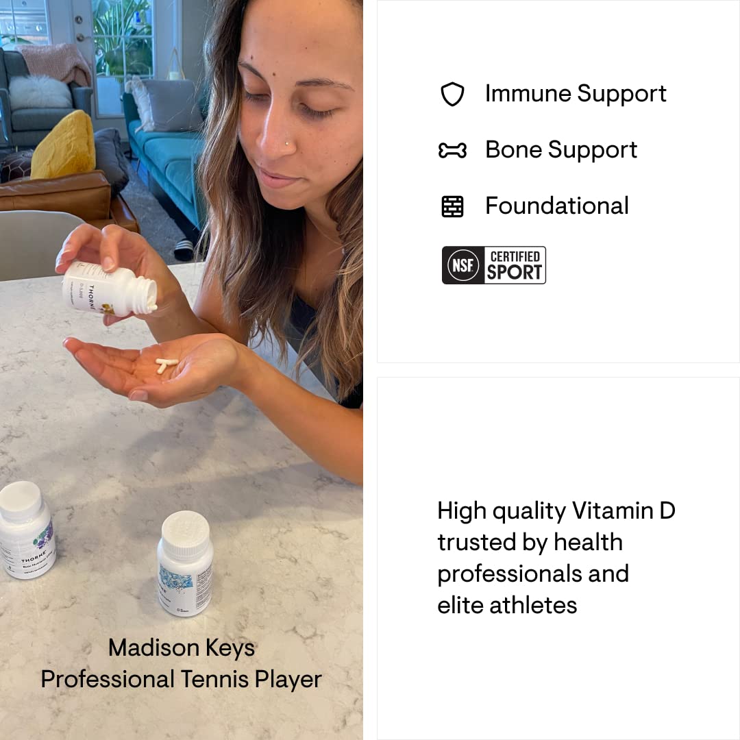 THORNE Vitamin D-5000 - Vitamin D3 Supplement - Support Healthy Bones, Teeth, Muscles, Cardiovascular, and Immune Function* - NSF Certified for Sport - Dairy-Free, Soy-Free - 60 Capsules