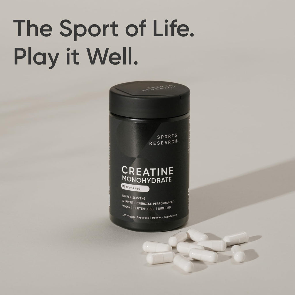 Sports Research Creatine Monohydrate - Gain Lean Muscle, Improve Performance and Strength and Support Workout Recovery - 5 g Micronized Creatine - 1.1LBS