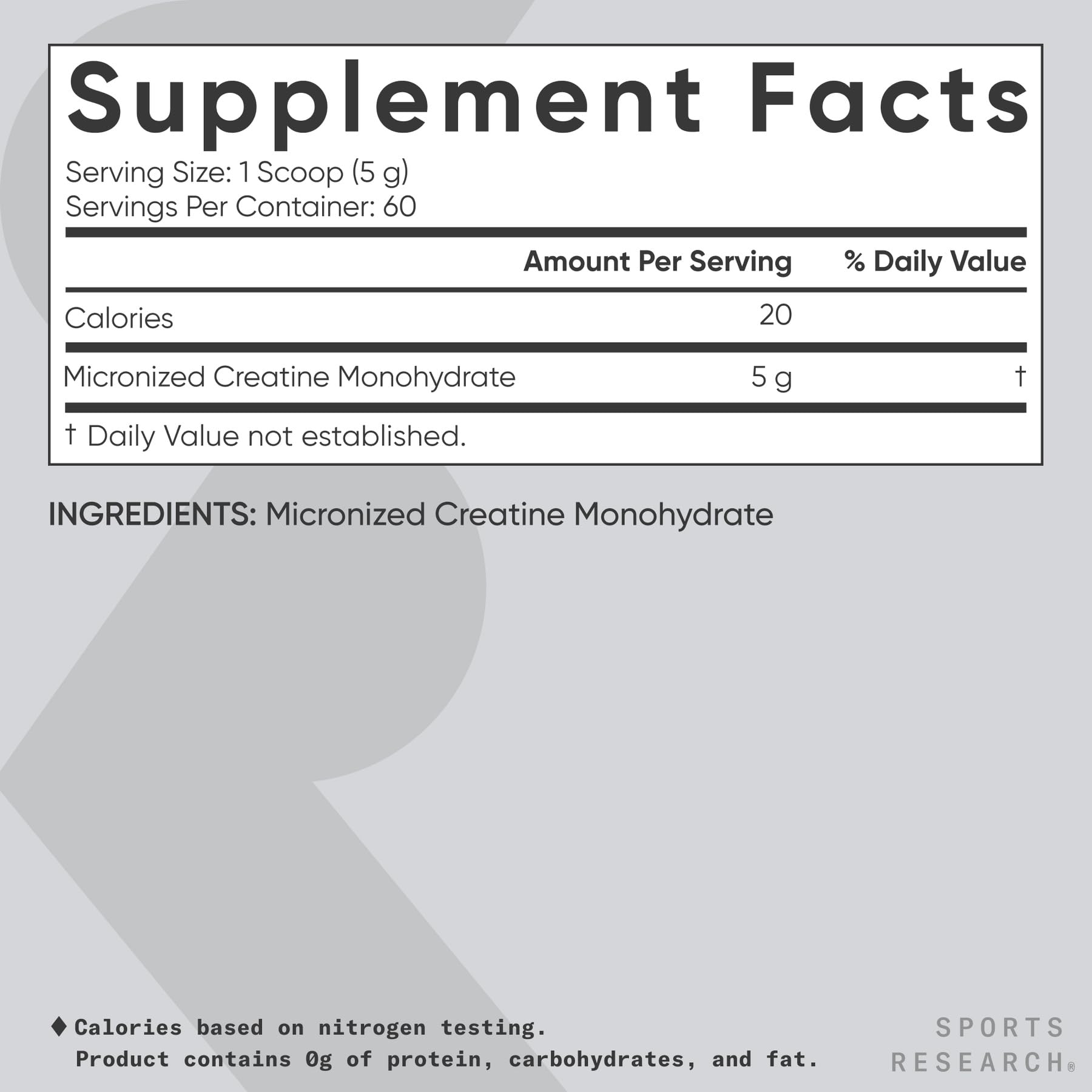 Sports Research Creatine Monohydrate - Gain Lean Muscle, Improve Performance and Strength and Support Workout Recovery - 5 g Micronized Creatine - 1.1LBS