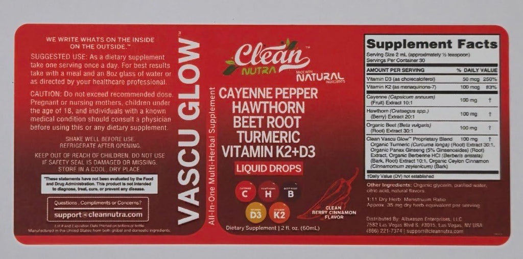 Clean Nutra Cayenne Pepper Drops Supplement Liquid + Hawthorn Berry, Vitamin D3 K2 Beet Root Powder, Ceylon Cinnamon, Turmeric Curcumin, Organic Panax Ginseng, Berberine Extract 1 Pack