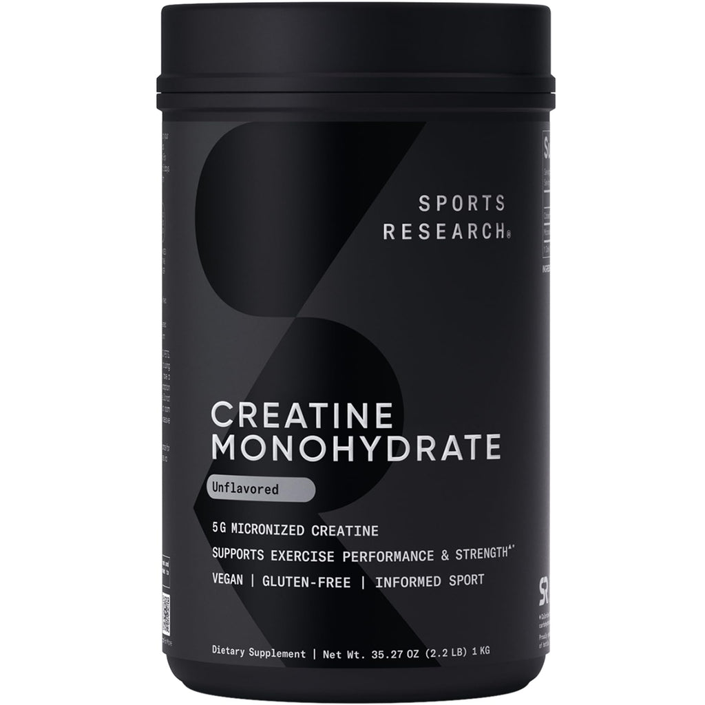 Sports Research Creatine Monohydrate - Gain Lean Muscle, Improve Performance and Strength and Support Workout Recovery - 5 g Micronized Creatine - 1.1LBS