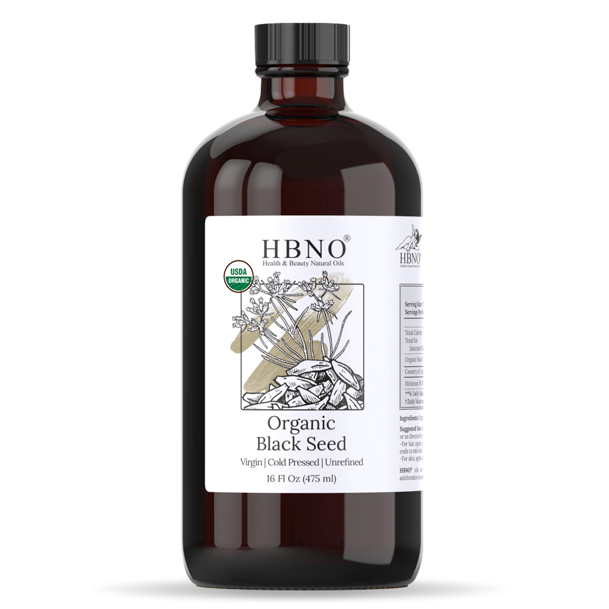 HBNO Organic Black Seed Oil 4 fl oz (120ml) - USDA Certified Organic Black Seed Oil Organic Cold Pressed - Natural Black Cumin Seed Oil Organic