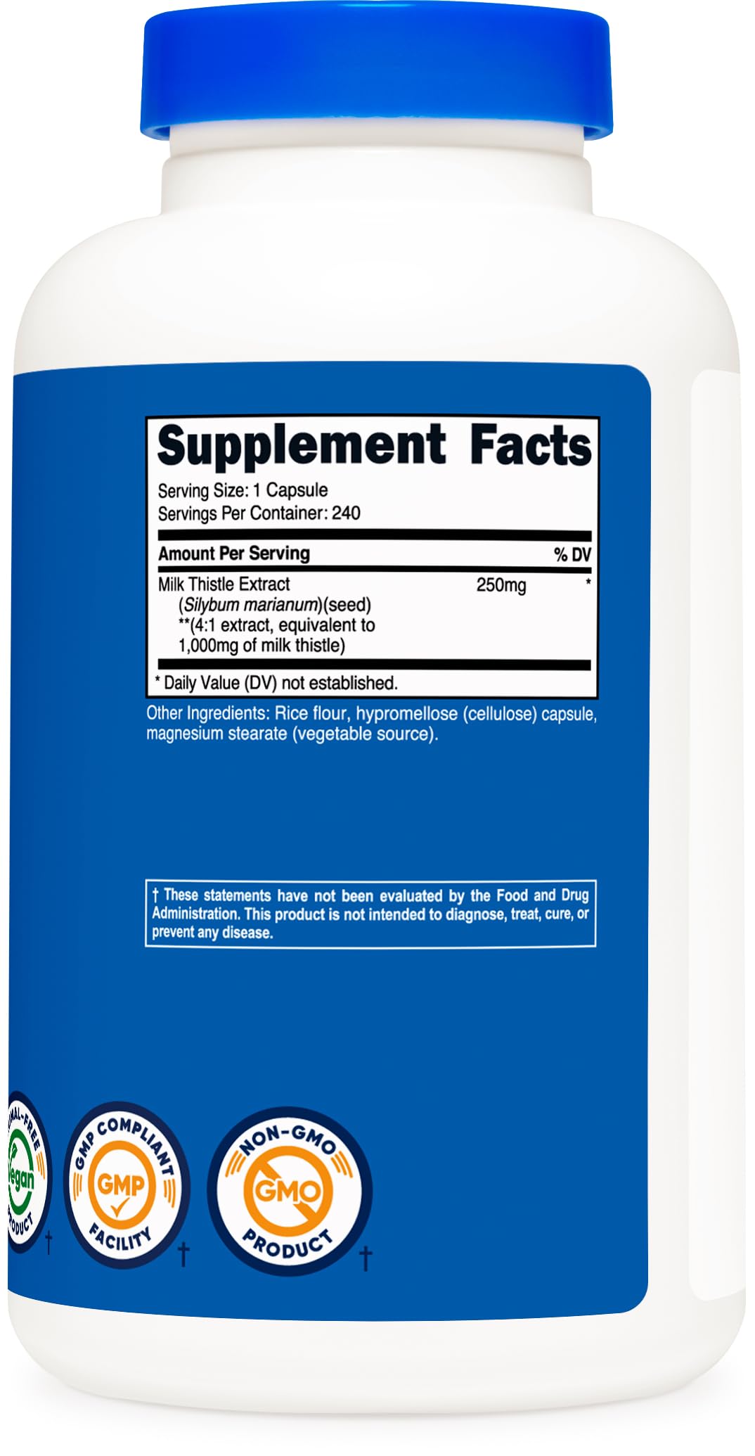 Nutricost Milk Thistle 1,000mg Equivalent, 240 Capsules - 250mg of 4:1 Extract - Vegan, Non-GMO and Gluten Free