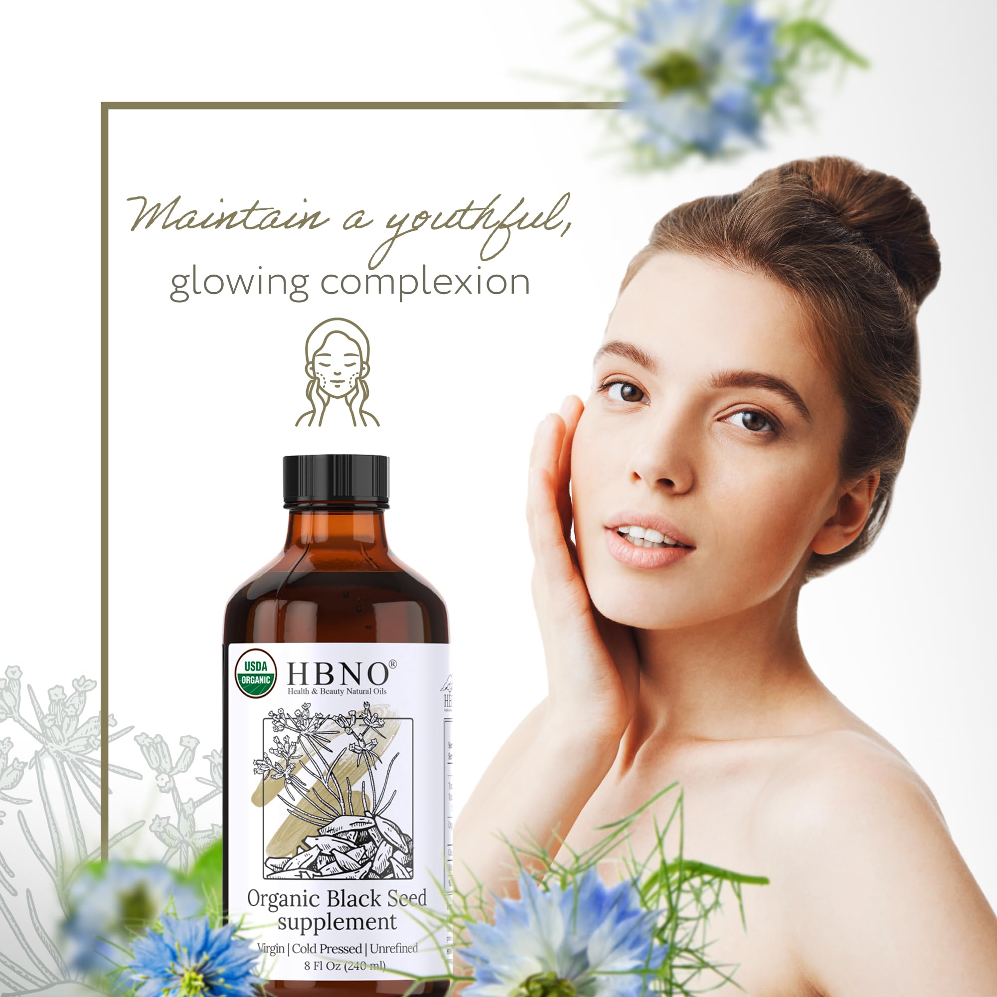 HBNO Organic Black Seed Oil 4 fl oz (120ml) - USDA Certified Organic Black Seed Oil Organic Cold Pressed - Natural Black Cumin Seed Oil Organic