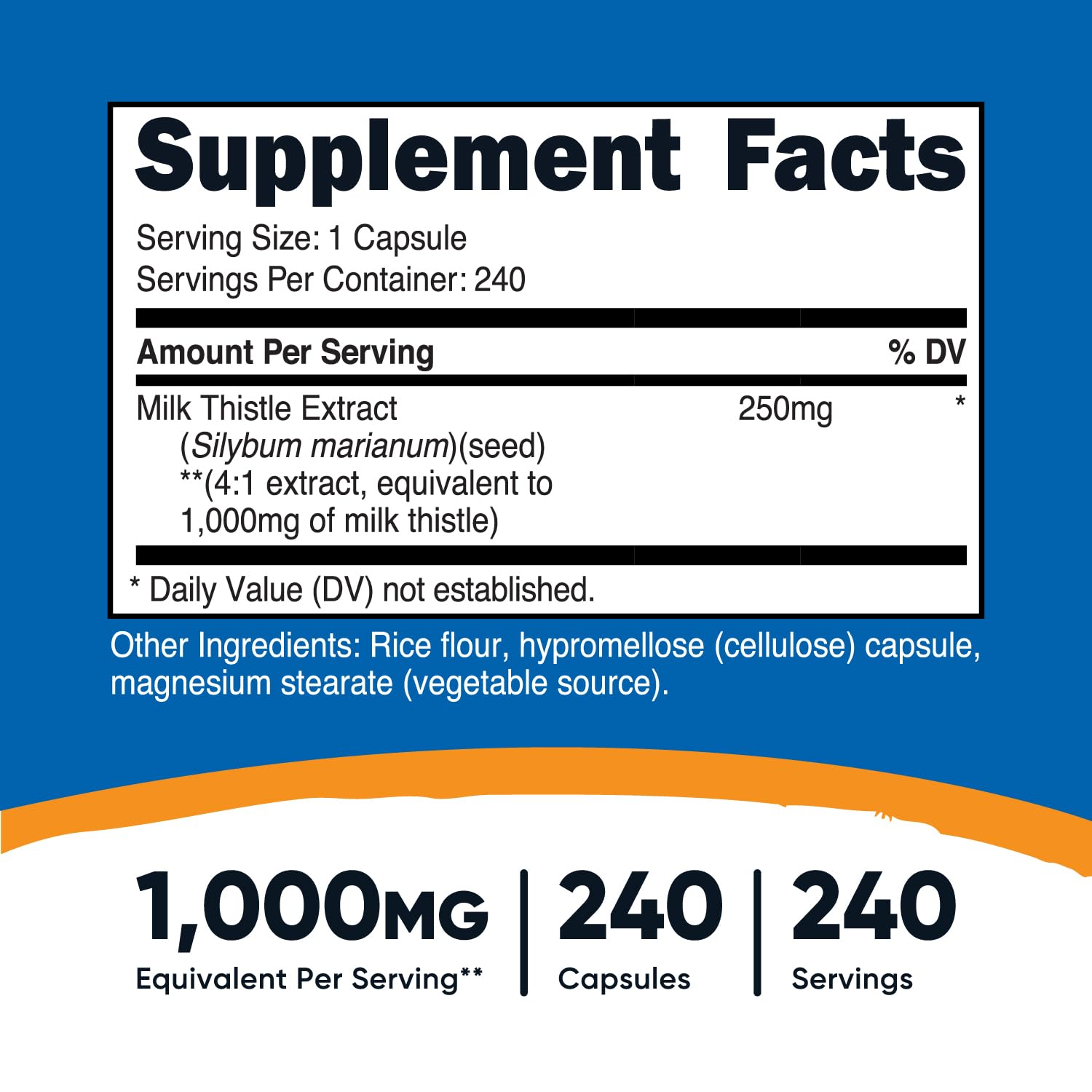 Nutricost Milk Thistle 1,000mg Equivalent, 240 Capsules - 250mg of 4:1 Extract - Vegan, Non-GMO and Gluten Free