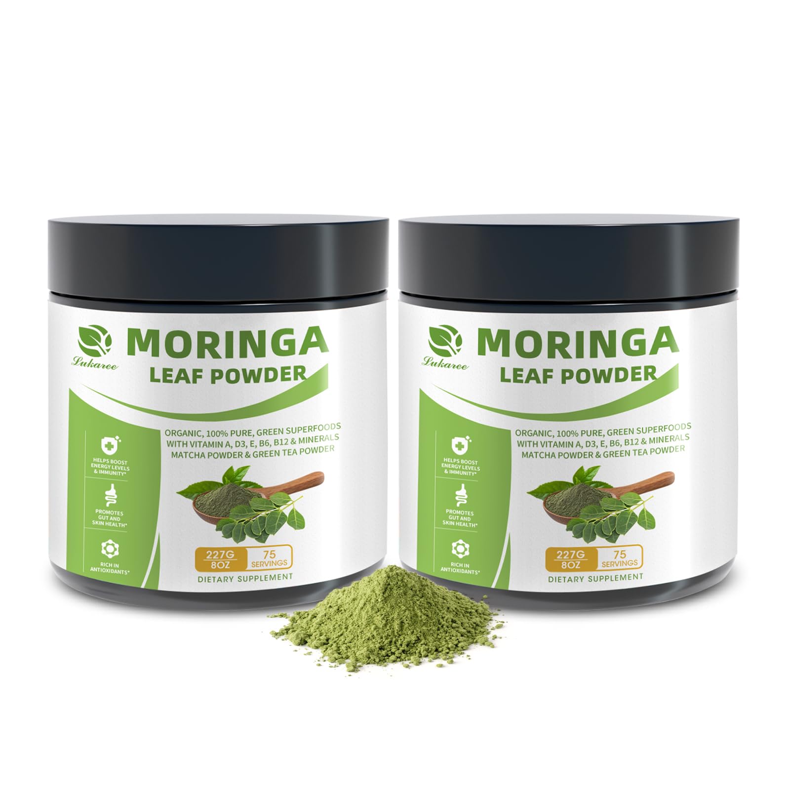 Organic Moringa Powder, Green Superfoods with Matcha Powder Green Tea Powder Resveratrol - Rich in Antioxidants and Vitamin A D3 E B6 B12, Digestive and Immune Support - Non-GMO, Vegan, 8 oz, 1 Pack