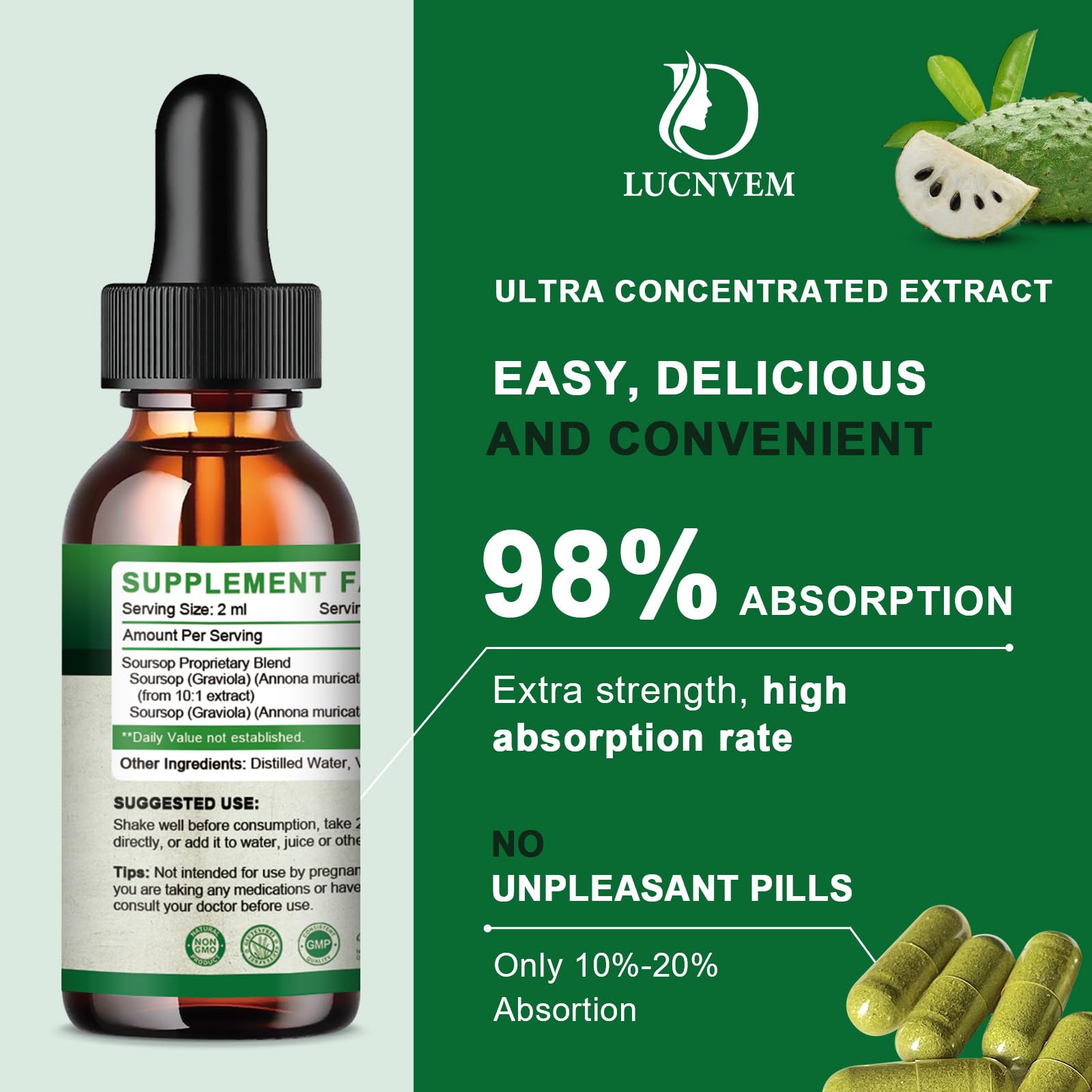 Soursop Graviola Liquid Drops 2000mg, Soursop Extract Organic Pure for Natural Antioxidant, Cell Support & Regeneration, Immune Boost, Soursop Bitters Liquid - Soursop Flavor- 1 FL OZ