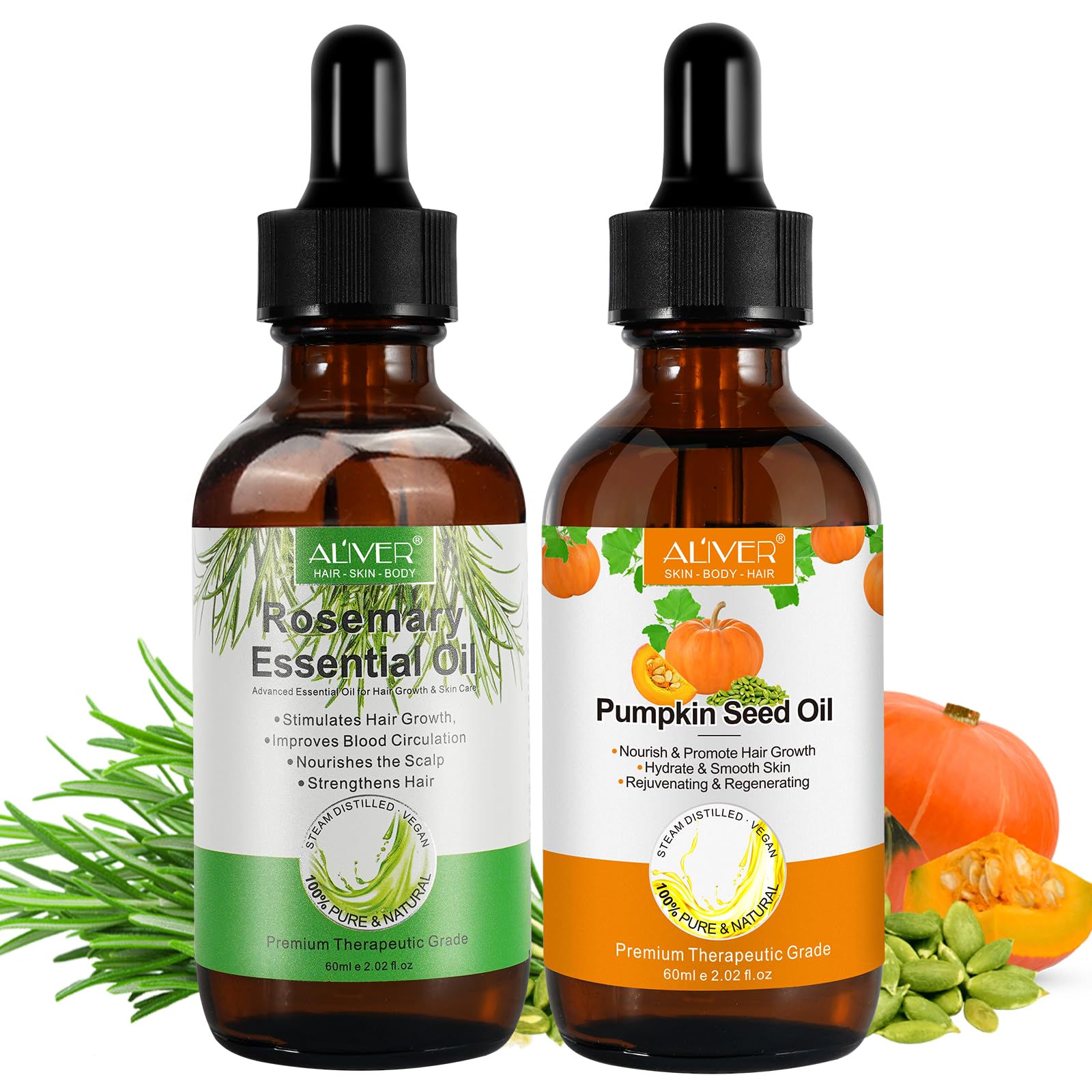 Pumpkin Seed Oil 2Fl Oz, Pure Cold Pressed Pumpkin Seed Oil for Dry Damaged Hair Growth, Moisturizing Scalp, Nourishment for All Hair Types