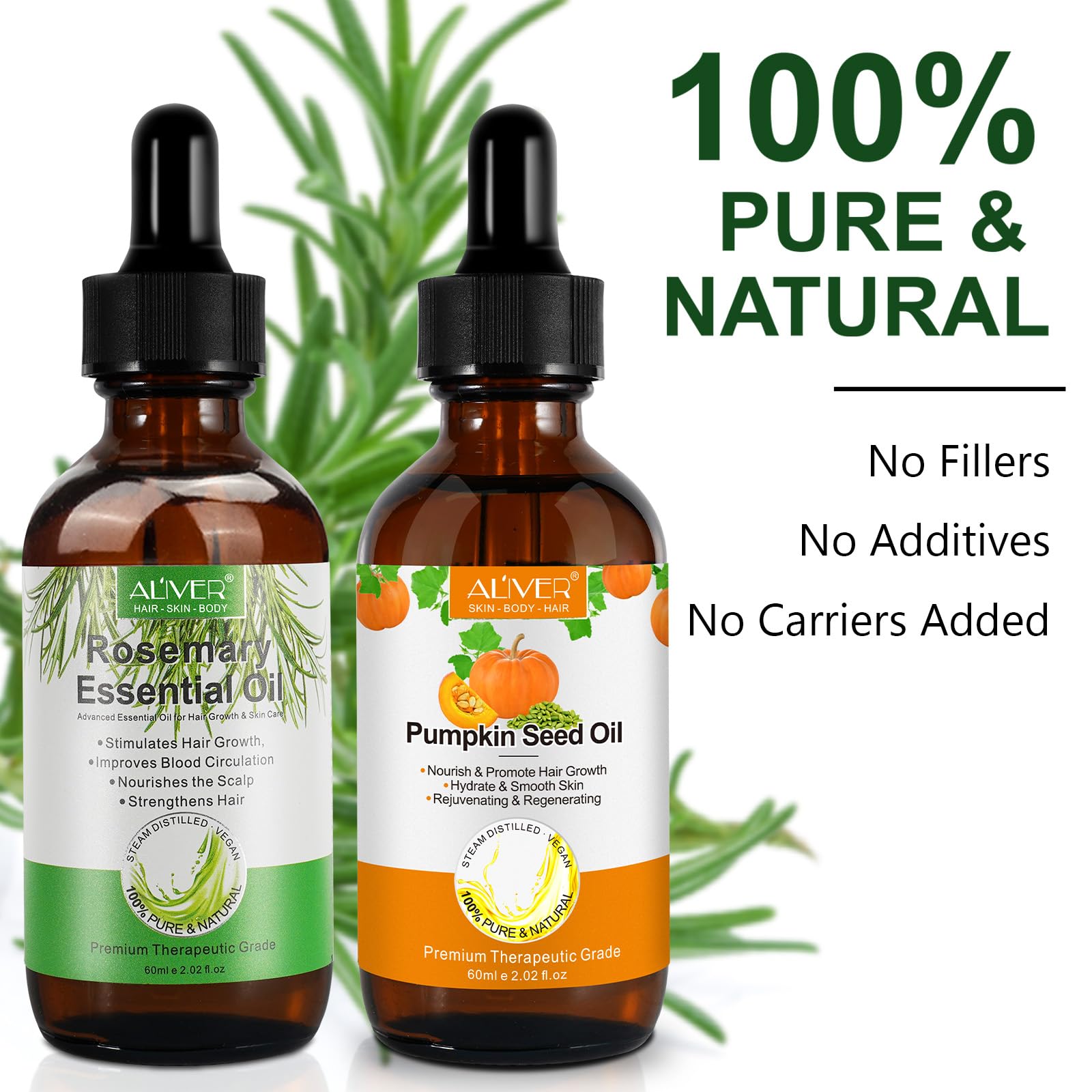 Pumpkin Seed Oil 2Fl Oz, Pure Cold Pressed Pumpkin Seed Oil for Dry Damaged Hair Growth, Moisturizing Scalp, Nourishment for All Hair Types