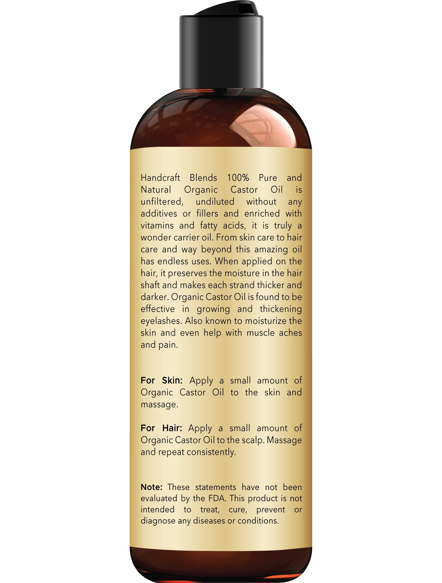 Handcraft Blends Organic Castor Oil - 16 Fl Oz - 100% Pure and Natural - Premium Grade Carrier Oil for Hair Growth, Eyelashes and Eyebrows - Hair and Body - Expeller-Pressed & Hexane-Free