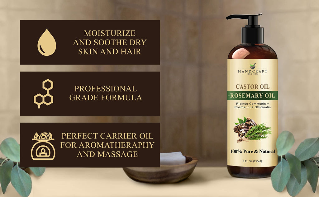 Handcraft Blends Organic Castor Oil - 16 Fl Oz - 100% Pure and Natural - Premium Grade Carrier Oil for Hair Growth, Eyelashes and Eyebrows - Hair and Body - Expeller-Pressed & Hexane-Free