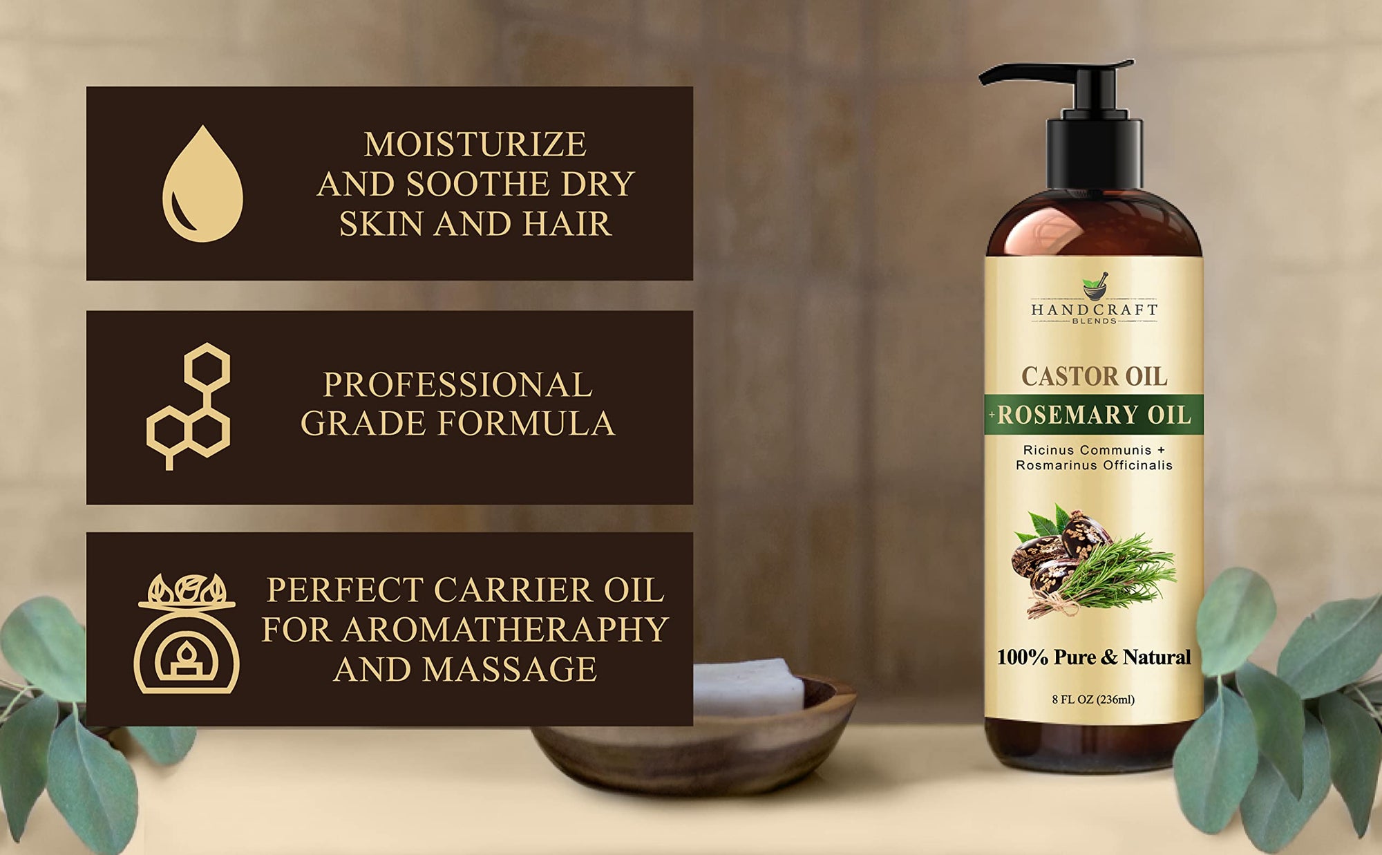 Handcraft Blends Organic Castor Oil - 16 Fl Oz - 100% Pure and Natural - Premium Grade Carrier Oil for Hair Growth, Eyelashes and Eyebrows - Hair and Body - Expeller-Pressed & Hexane-Free