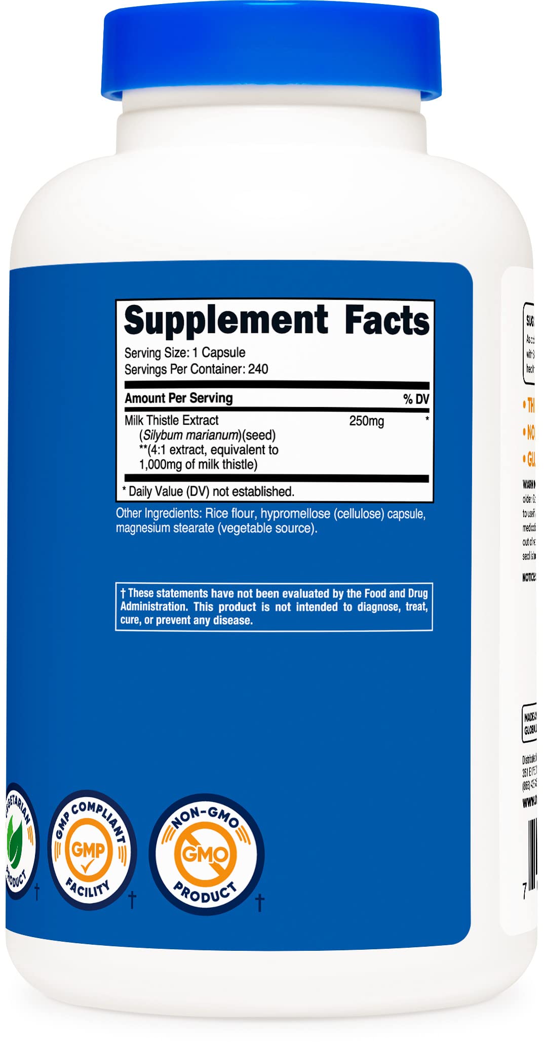 Nutricost Milk Thistle 1,000mg Equivalent, 240 Capsules - 250mg of 4:1 Extract - Vegan, Non-GMO and Gluten Free