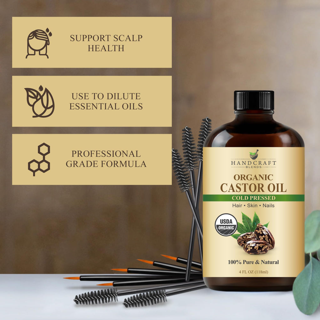 Handcraft Blends Organic Castor Oil - 16 Fl Oz - 100% Pure and Natural - Premium Grade Carrier Oil for Hair Growth, Eyelashes and Eyebrows - Hair and Body - Expeller-Pressed & Hexane-Free