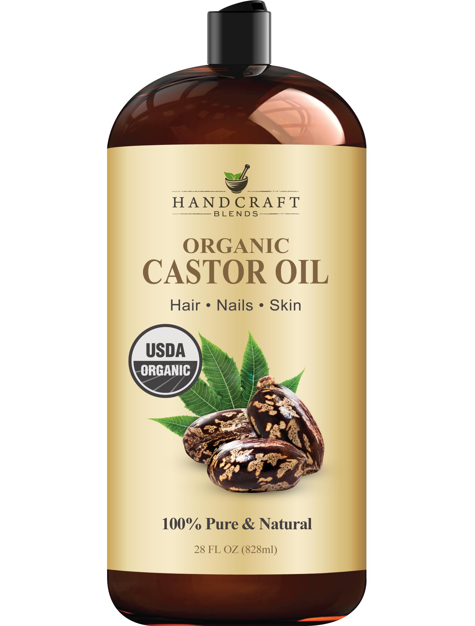 Handcraft Blends Organic Castor Oil - 16 Fl Oz - 100% Pure and Natural - Premium Grade Carrier Oil for Hair Growth, Eyelashes and Eyebrows - Hair and Body - Expeller-Pressed & Hexane-Free