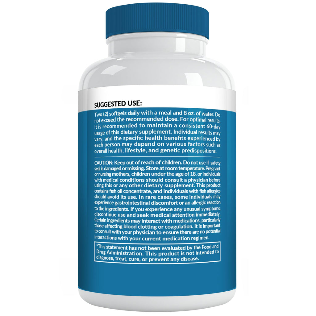 5-in-1 Fish Oil Omega 3 Fatty Supplements (2100mg) - Omega 3 Fish Oil with Vitamins D3 K2 and CoQ10 - Lemon Flavored (120 softgels)