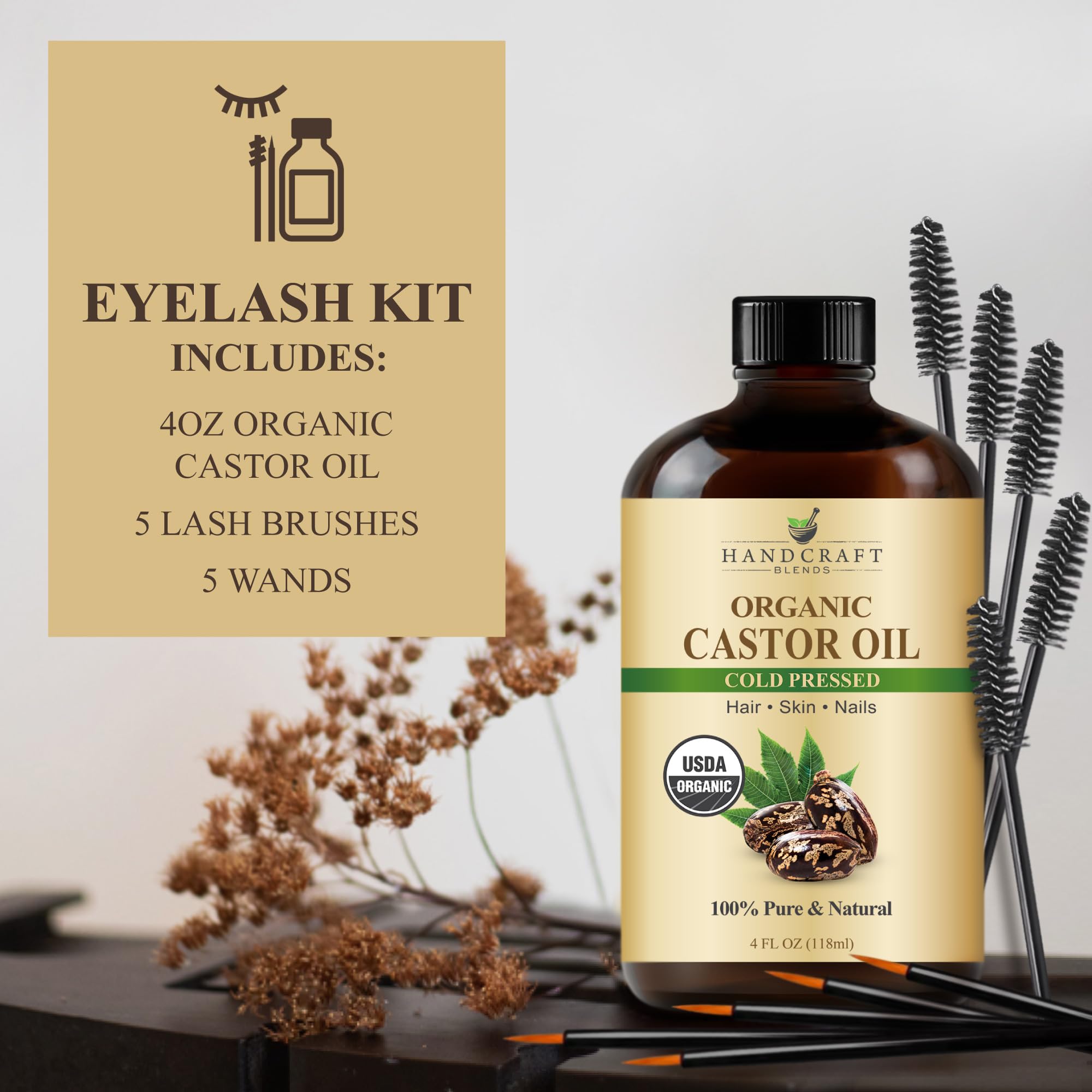 Handcraft Blends Organic Castor Oil - 16 Fl Oz - 100% Pure and Natural - Premium Grade Carrier Oil for Hair Growth, Eyelashes and Eyebrows - Hair and Body - Expeller-Pressed & Hexane-Free