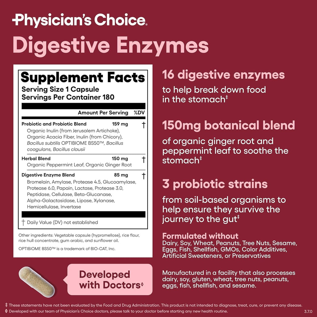 Physician's CHOICE Advanced Gut Health Bundle: 60 Billion Probiotics 30ct + Digestive Enzymes 60ct for Digestive, Gut, and Immune Health Supports Occasional Constipation, Diarrhea, Gas, and Bloating