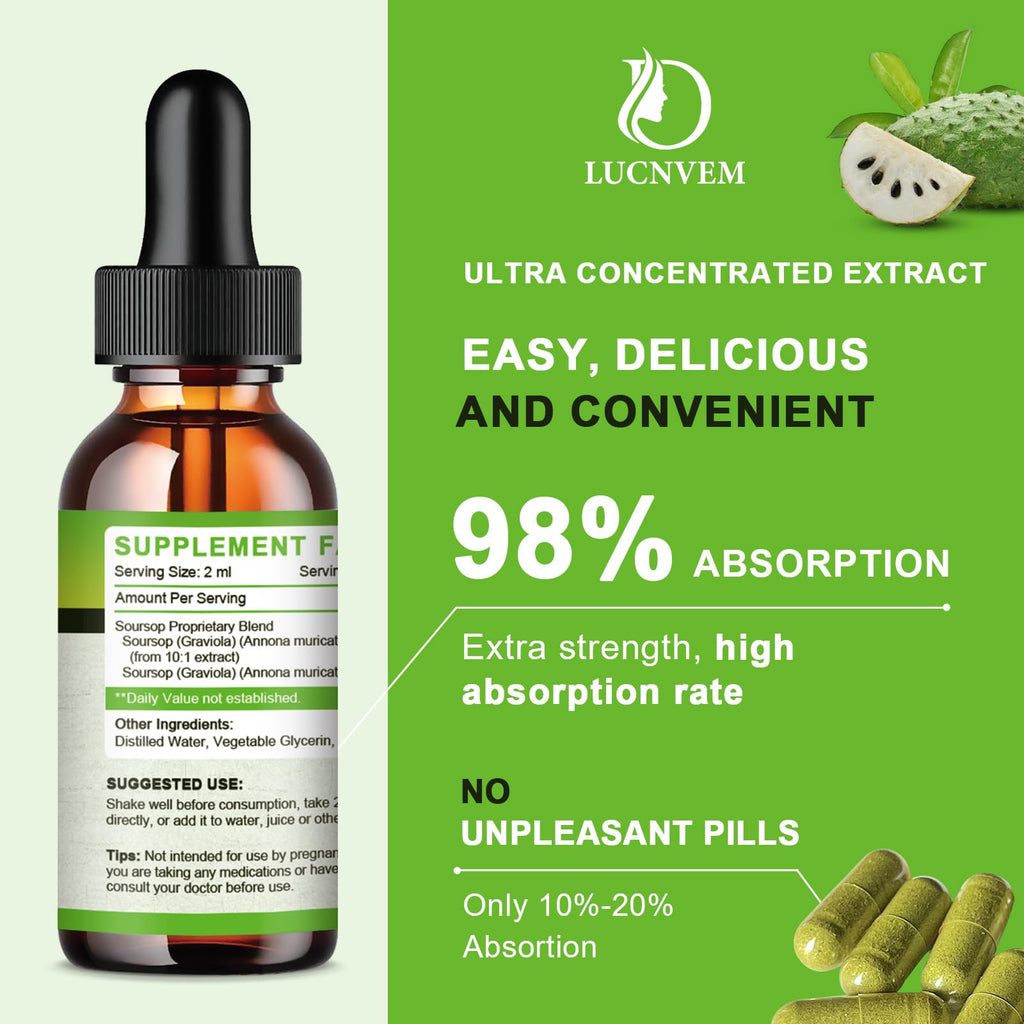 Soursop Graviola Liquid Drops 2000mg, Soursop Extract Organic Pure for Natural Antioxidant, Cell Support & Regeneration, Immune Boost, Soursop Bitters Liquid - Soursop Flavor- 1 FL OZ