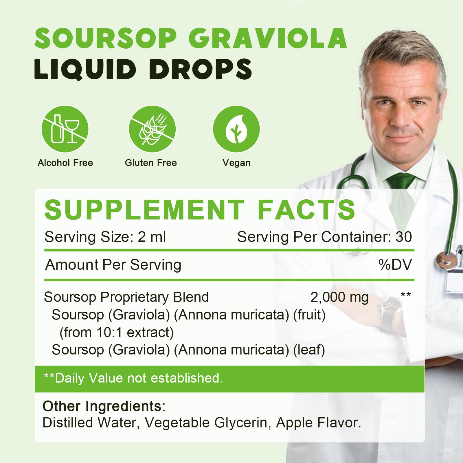 Soursop Graviola Liquid Drops 2000mg, Soursop Extract Organic Pure for Natural Antioxidant, Cell Support & Regeneration, Immune Boost, Soursop Bitters Liquid - Soursop Flavor- 1 FL OZ
