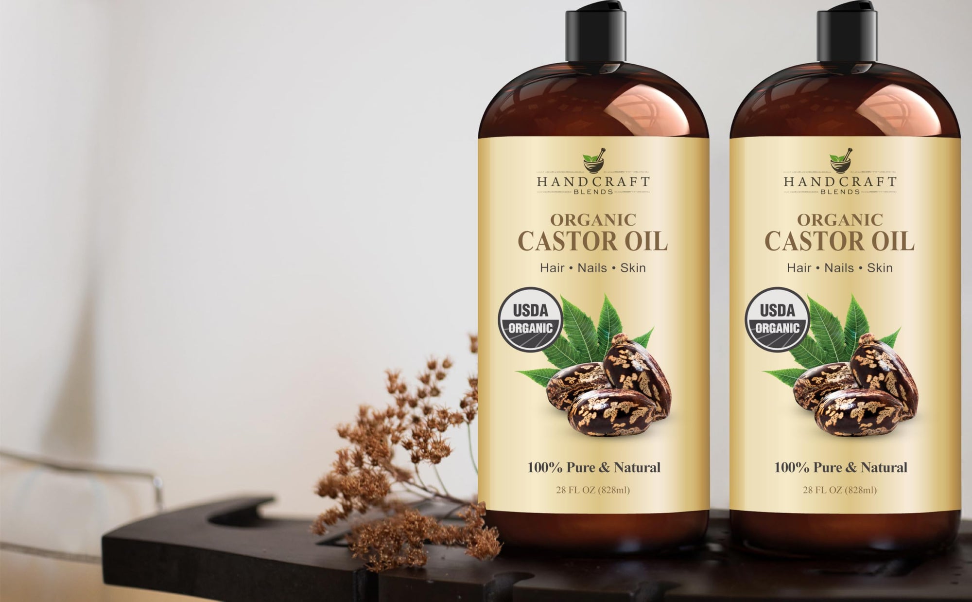 Handcraft Blends Organic Castor Oil - 16 Fl Oz - 100% Pure and Natural - Premium Grade Carrier Oil for Hair Growth, Eyelashes and Eyebrows - Hair and Body - Expeller-Pressed & Hexane-Free