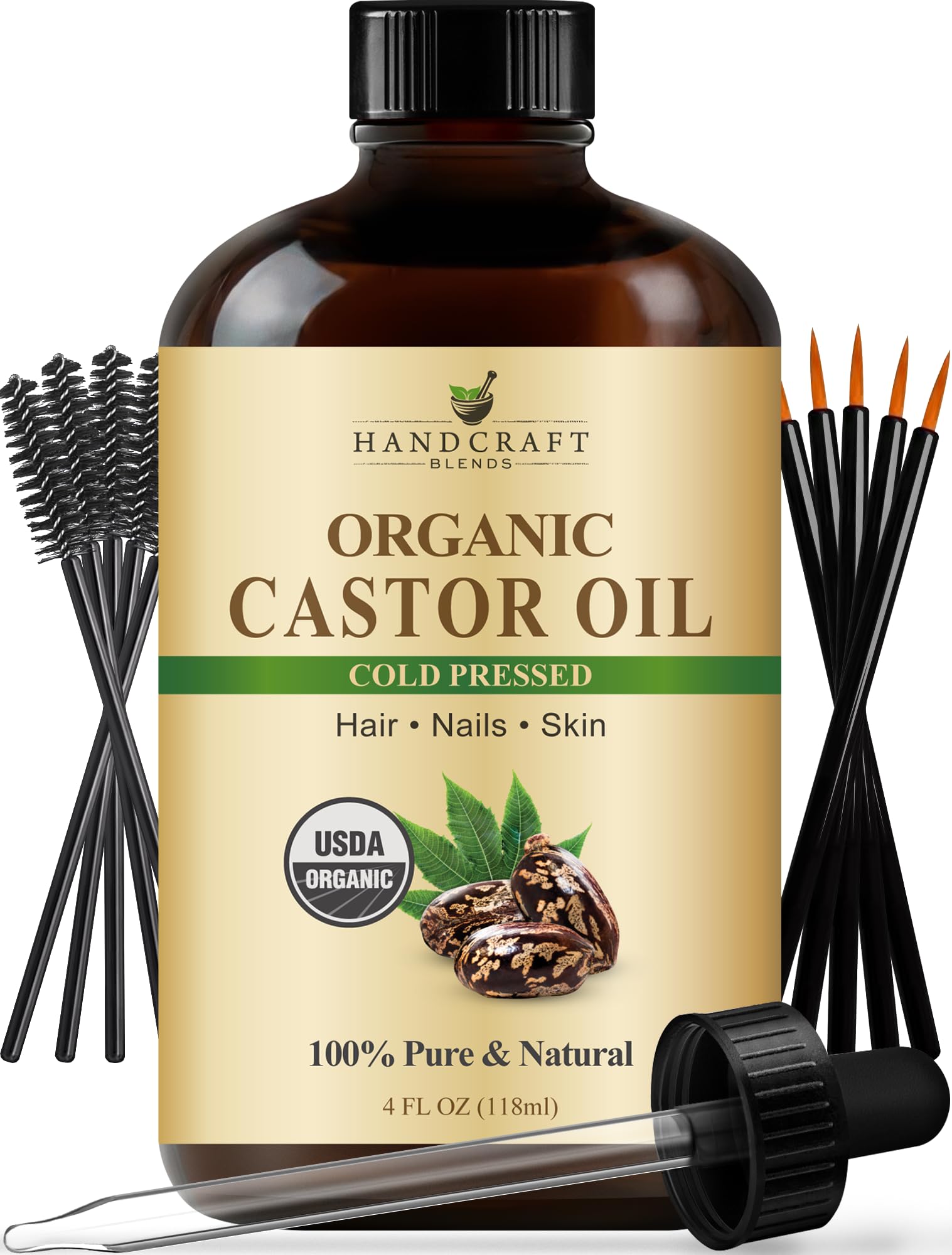 Handcraft Blends Organic Castor Oil - 16 Fl Oz - 100% Pure and Natural - Premium Grade Carrier Oil for Hair Growth, Eyelashes and Eyebrows - Hair and Body - Expeller-Pressed & Hexane-Free