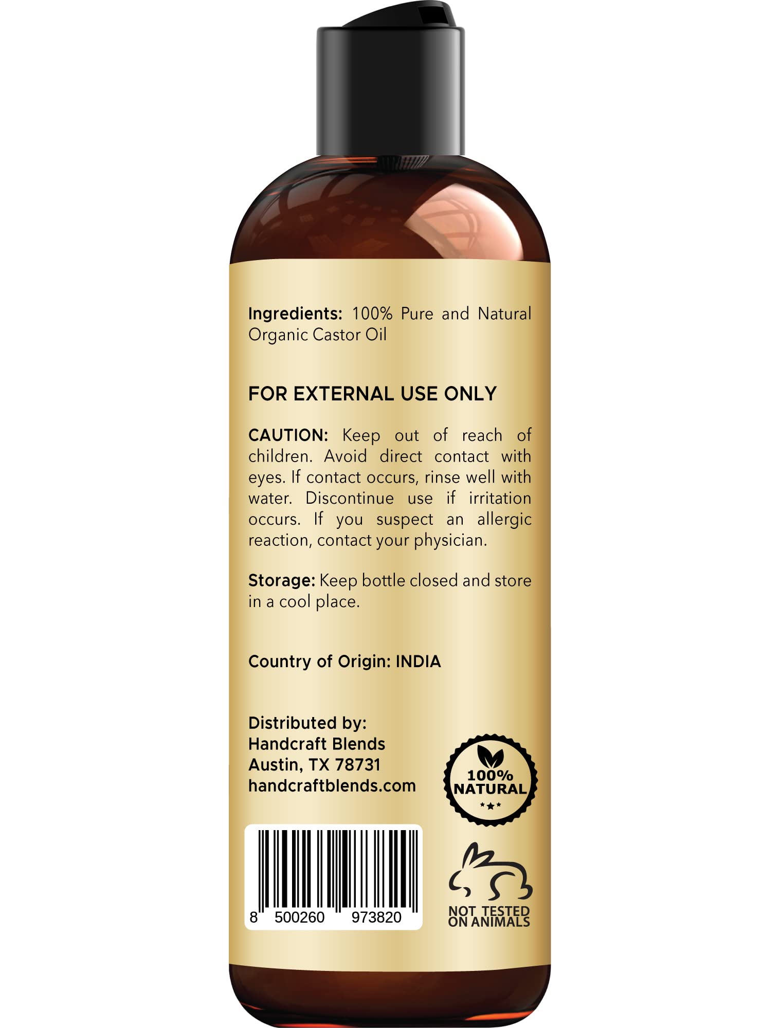 Handcraft Blends Organic Castor Oil - 16 Fl Oz - 100% Pure and Natural - Premium Grade Carrier Oil for Hair Growth, Eyelashes and Eyebrows - Hair and Body - Expeller-Pressed & Hexane-Free