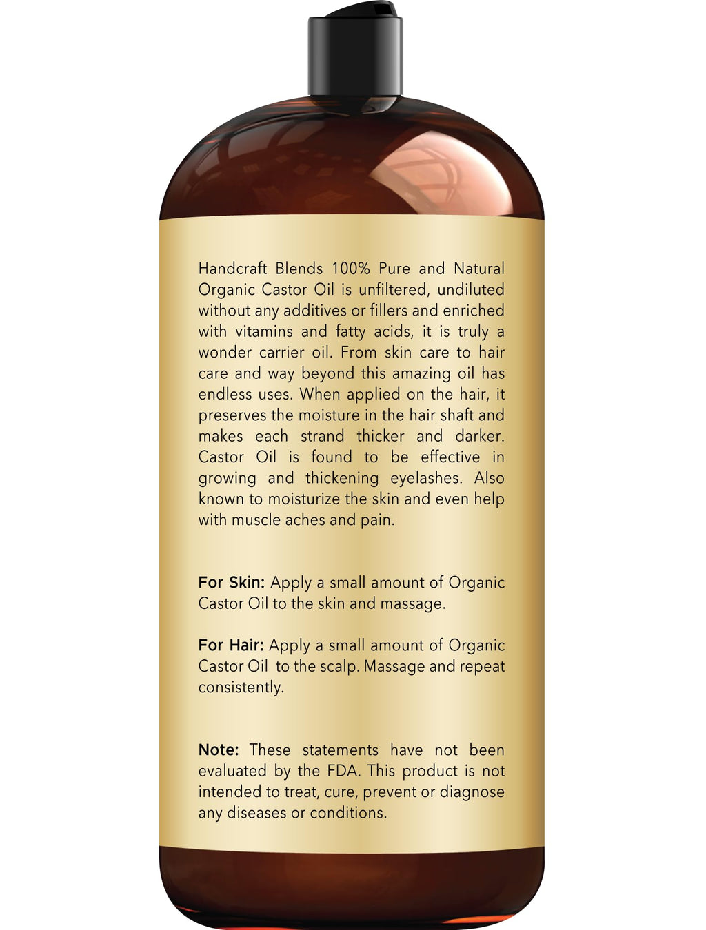 Handcraft Blends Organic Castor Oil - 16 Fl Oz - 100% Pure and Natural - Premium Grade Carrier Oil for Hair Growth, Eyelashes and Eyebrows - Hair and Body - Expeller-Pressed & Hexane-Free