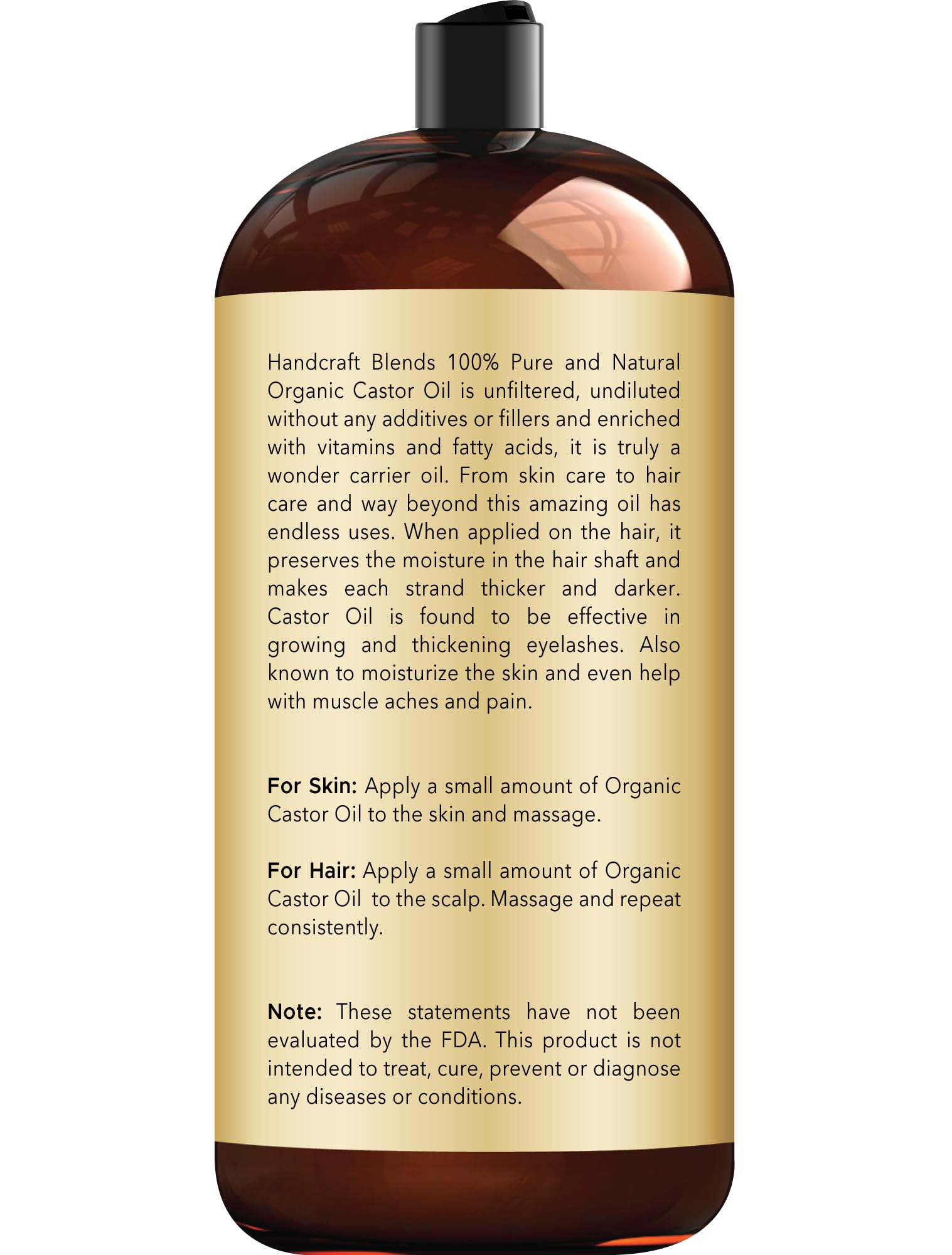 Handcraft Blends Organic Castor Oil - 16 Fl Oz - 100% Pure and Natural - Premium Grade Carrier Oil for Hair Growth, Eyelashes and Eyebrows - Hair and Body - Expeller-Pressed & Hexane-Free