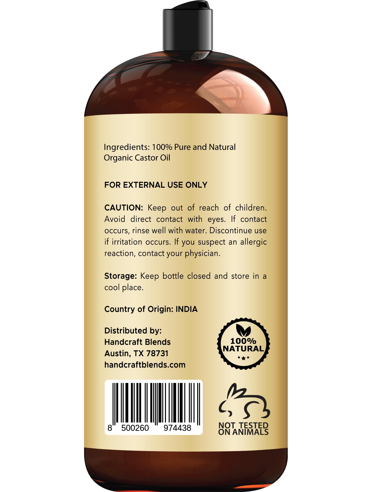 Handcraft Blends Organic Castor Oil - 16 Fl Oz - 100% Pure and Natural - Premium Grade Carrier Oil for Hair Growth, Eyelashes and Eyebrows - Hair and Body - Expeller-Pressed & Hexane-Free
