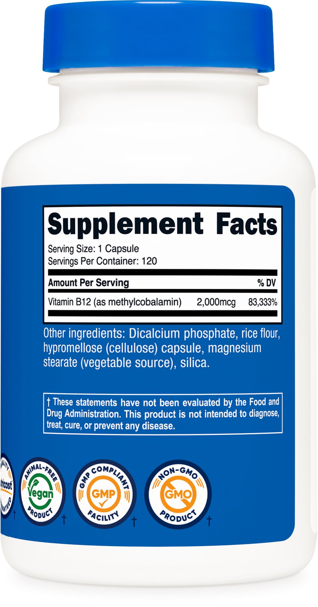 Nutricost Vitamin B12 (Methylcobalamin) 2000mcg, 120 Capsules - Vegetarian Caps, Non-GMO, Gluten Free B12 Supplement