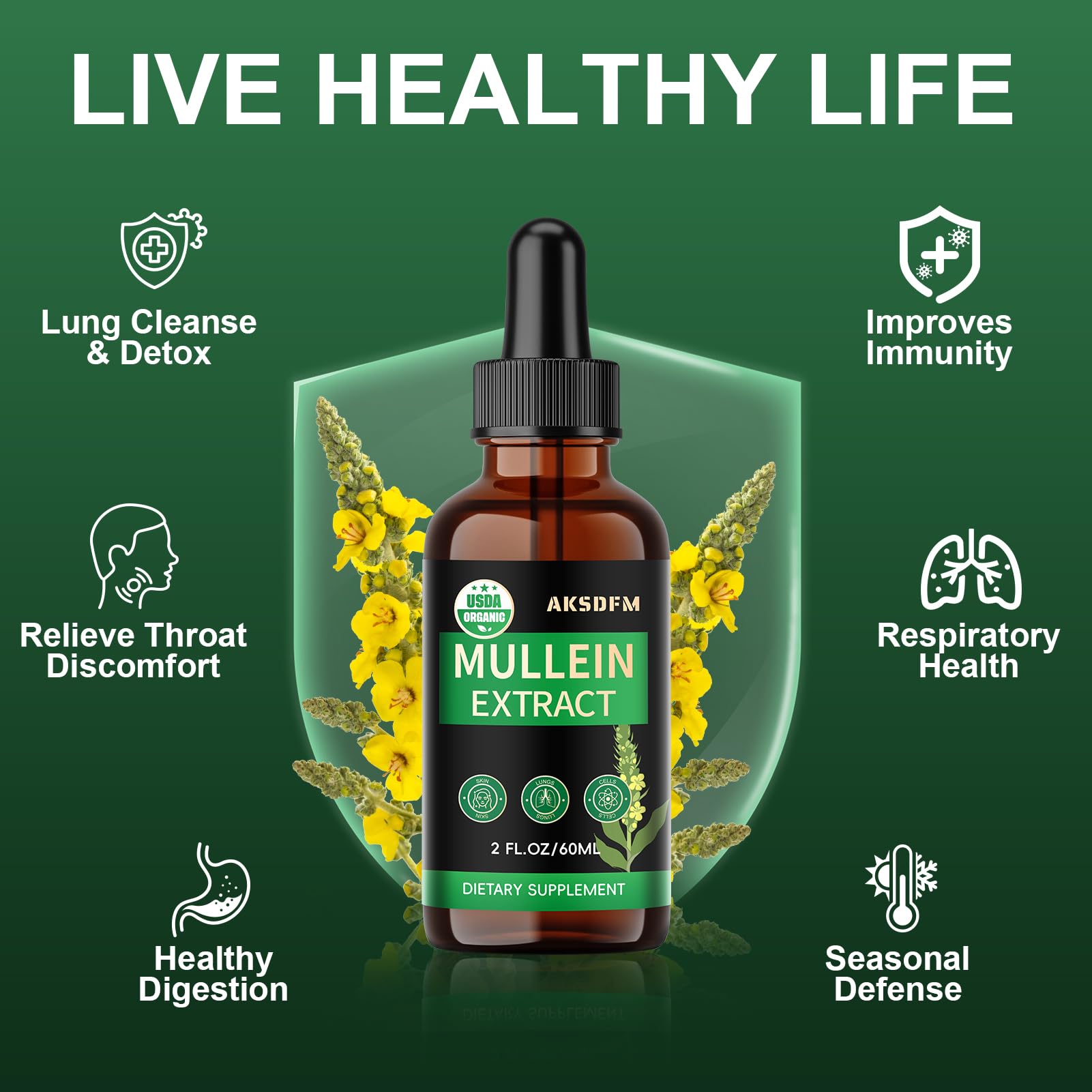 Mullein Drops for Lung Cleanse - Powerful Mullein for Detox Respiratory Support - Natural Supplement Non-GMO, No Additives- Herbal Supplements - 2 Oz