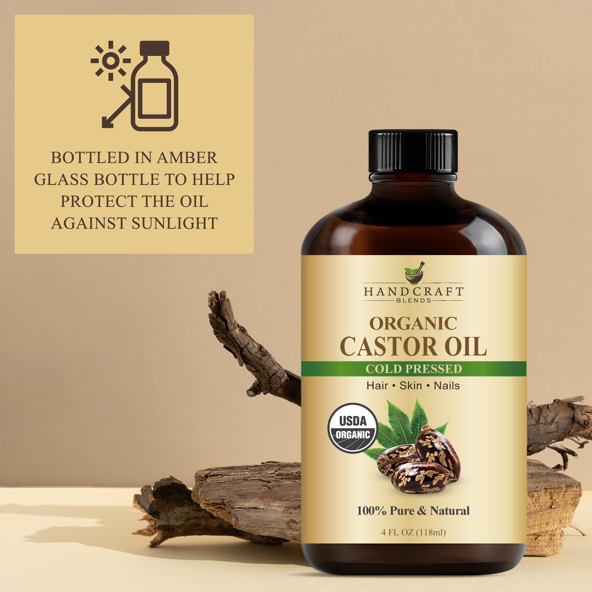 Handcraft Blends Organic Castor Oil - 16 Fl Oz - 100% Pure and Natural - Premium Grade Carrier Oil for Hair Growth, Eyelashes and Eyebrows - Hair and Body - Expeller-Pressed & Hexane-Free
