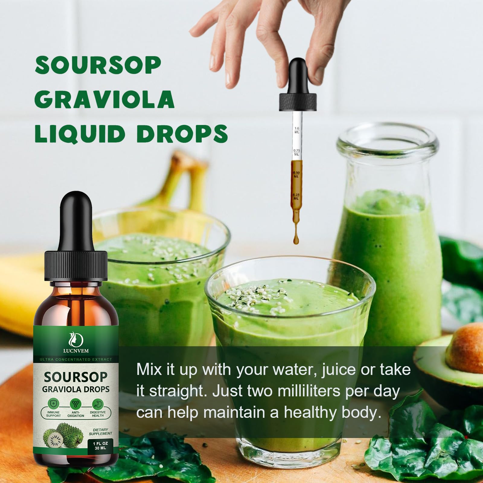 Soursop Graviola Liquid Drops 2000mg, Soursop Extract Organic Pure for Natural Antioxidant, Cell Support & Regeneration, Immune Boost, Soursop Bitters Liquid - Soursop Flavor- 1 FL OZ