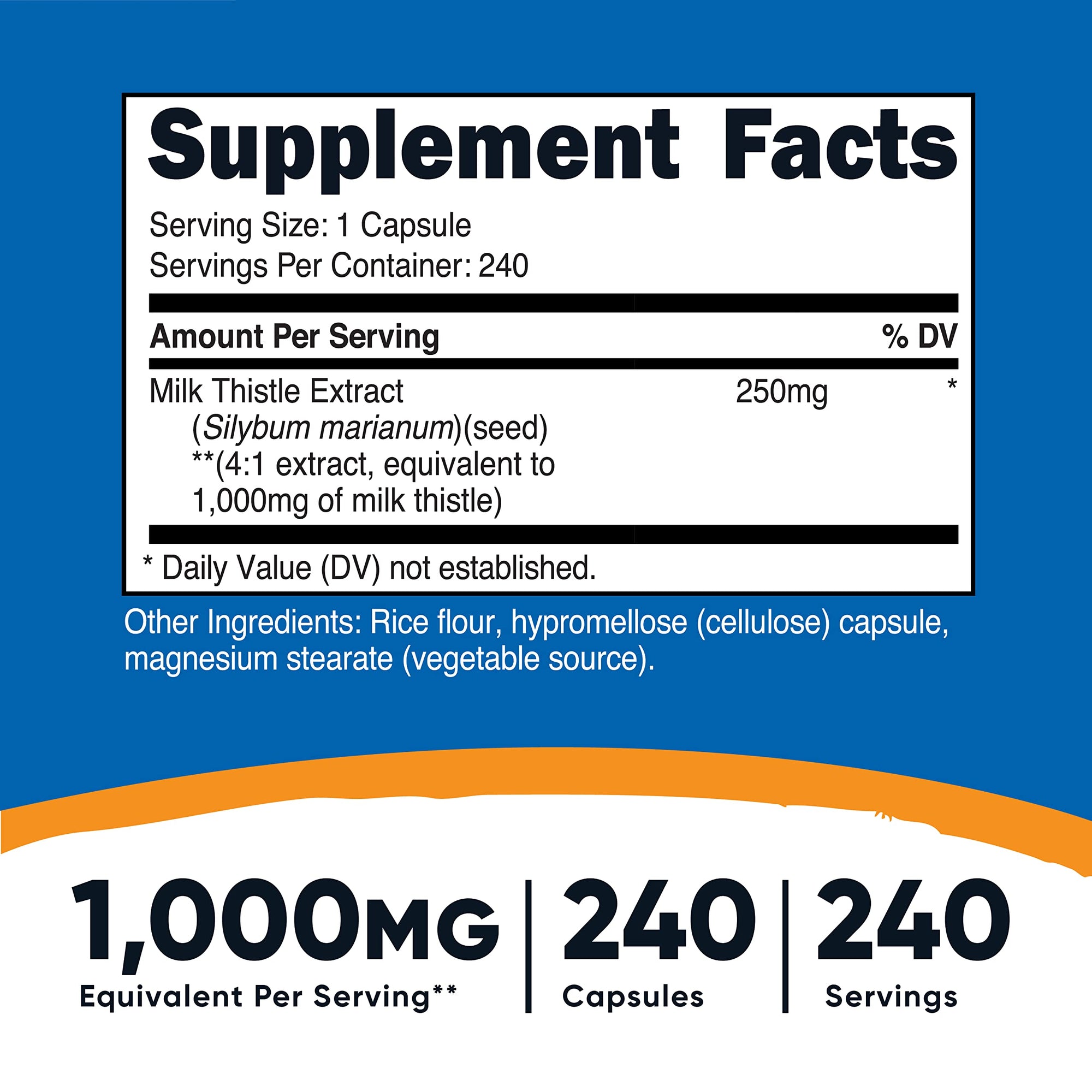 Nutricost Milk Thistle 1,000mg Equivalent, 240 Capsules - 250mg of 4:1 Extract - Vegan, Non-GMO and Gluten Free