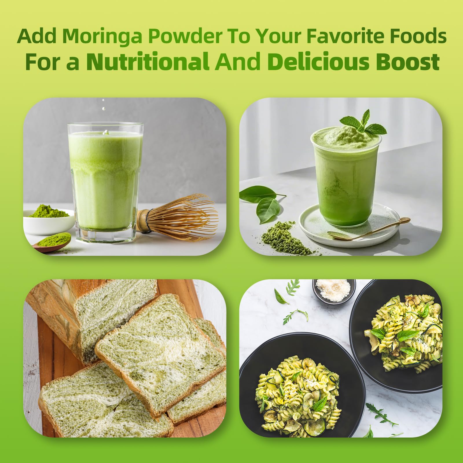 Organic Moringa Powder, Green Superfoods with Matcha Powder Green Tea Powder Resveratrol - Rich in Antioxidants and Vitamin A D3 E B6 B12, Digestive and Immune Support - Non-GMO, Vegan, 8 oz, 1 Pack