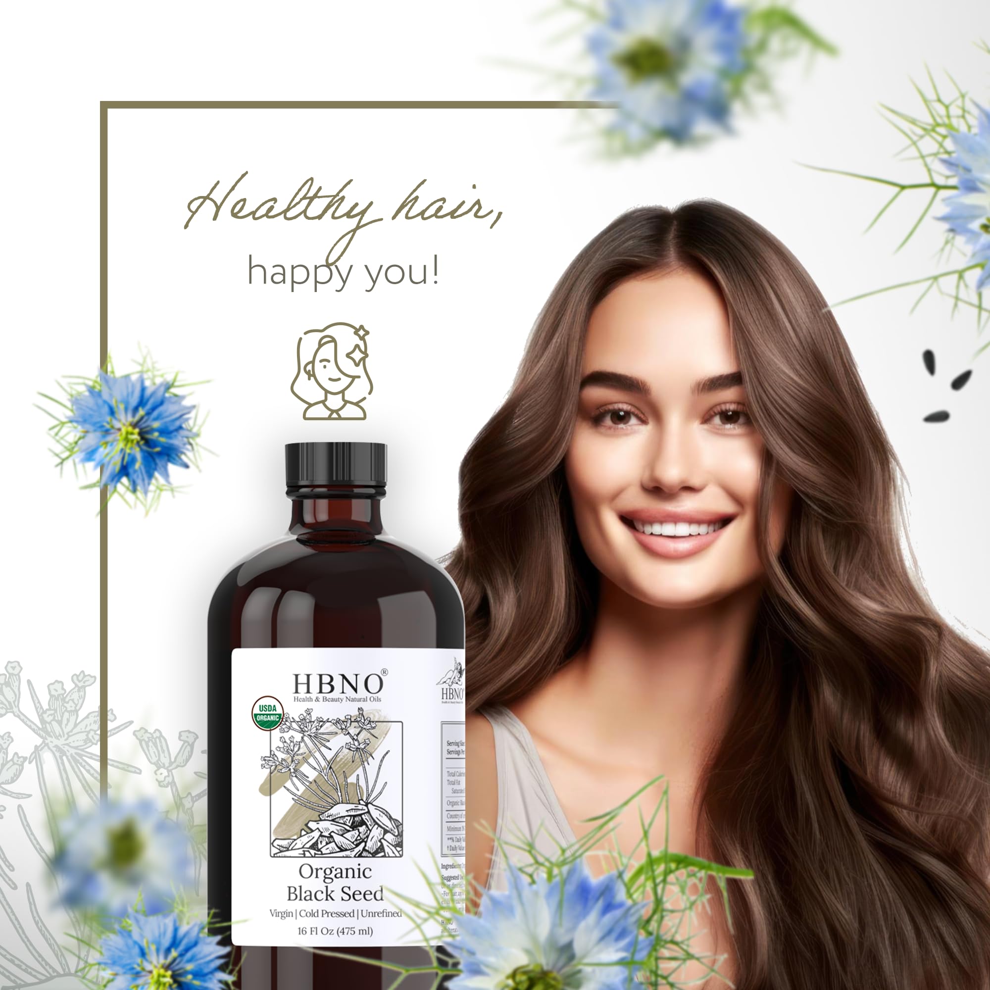 HBNO Organic Black Seed Oil 4 fl oz (120ml) - USDA Certified Organic Black Seed Oil Organic Cold Pressed - Natural Black Cumin Seed Oil Organic