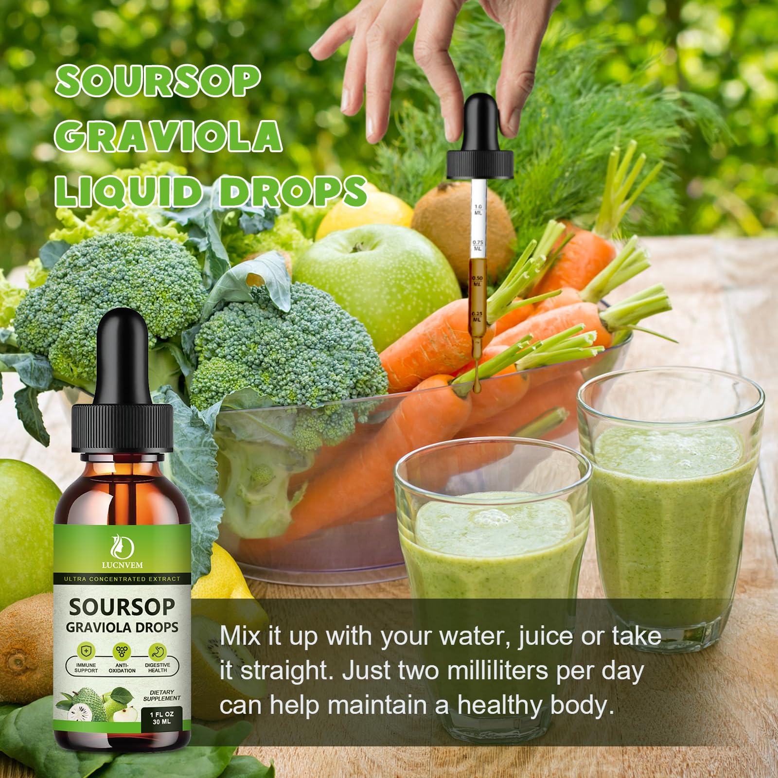 Soursop Graviola Liquid Drops 2000mg, Soursop Extract Organic Pure for Natural Antioxidant, Cell Support & Regeneration, Immune Boost, Soursop Bitters Liquid - Soursop Flavor- 1 FL OZ