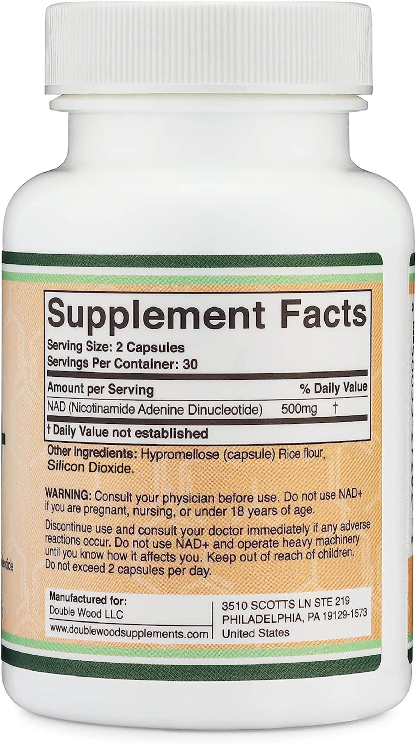NAD Supplement for Anti Aging and Cell Regeneration (500mg of 95% Pure NAD+ Per Serving, 30 Day Supply) Similar to Nicotinamide Riboside (Third Party Tested, Vegan Safe, Non-GMO) by Double Wood
