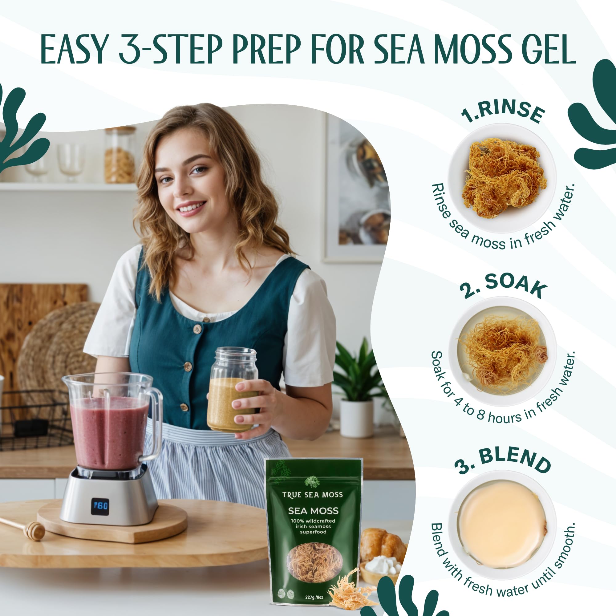 Sea Moss Raw – Wildcrafted Irish Sea Moss for Digestion and Gut Health – Makes 100oz of Gel – Sundried 8oz