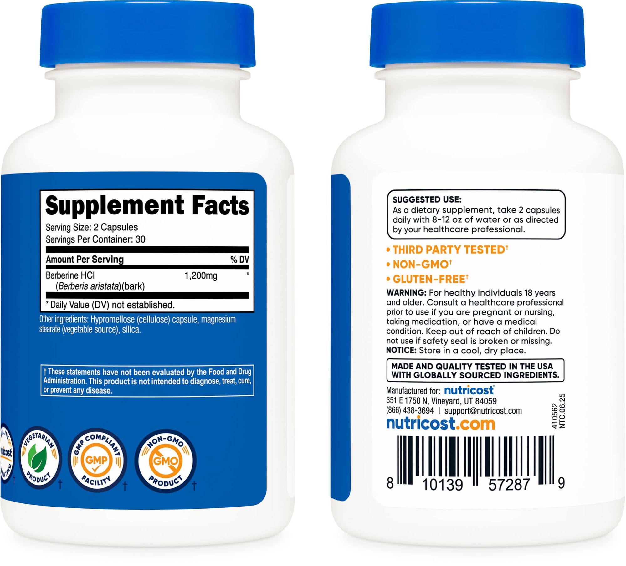 Nutricost Berberine HCl 1200mg , 60 Vegetarian Capsules - Gluten Free & Non-GMO