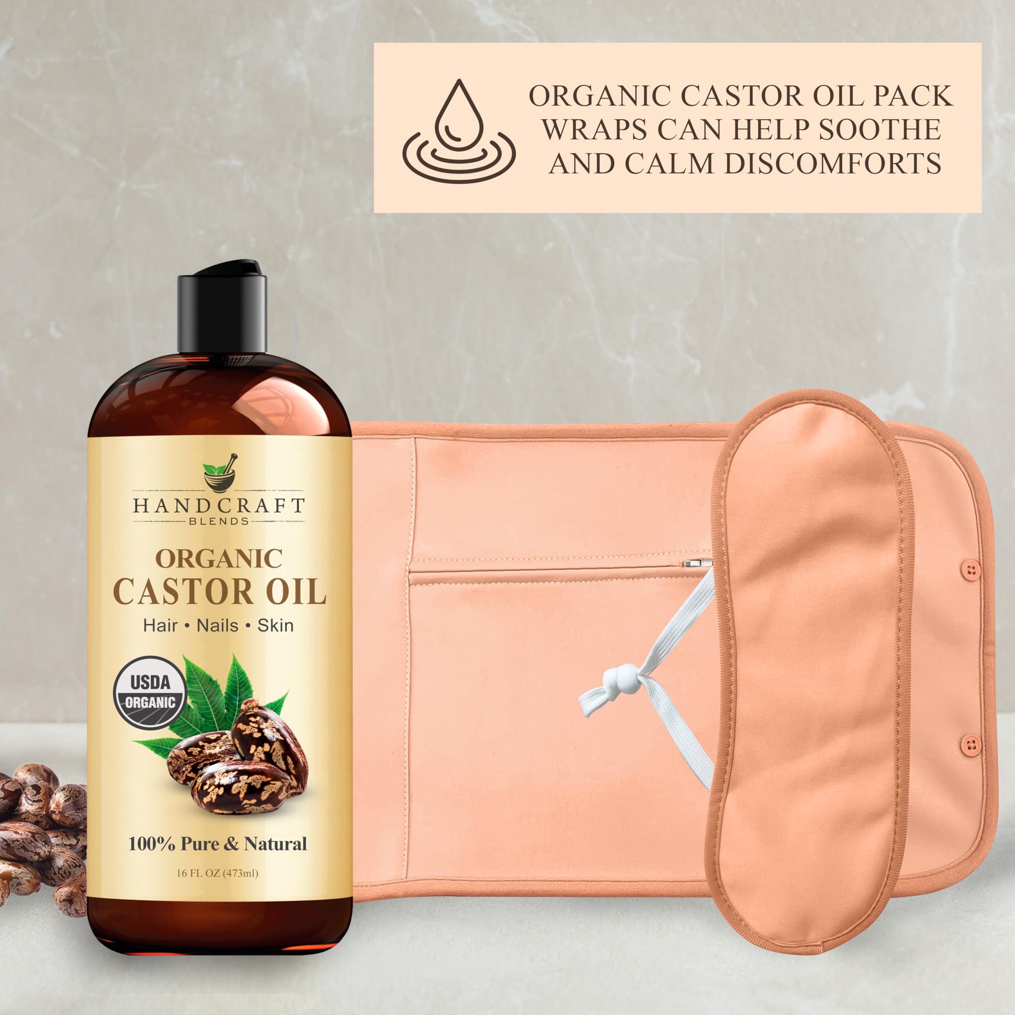 Handcraft Blends Organic Castor Oil - 16 Fl Oz - 100% Pure and Natural - Premium Grade Carrier Oil for Hair Growth, Eyelashes and Eyebrows - Hair and Body - Expeller-Pressed & Hexane-Free