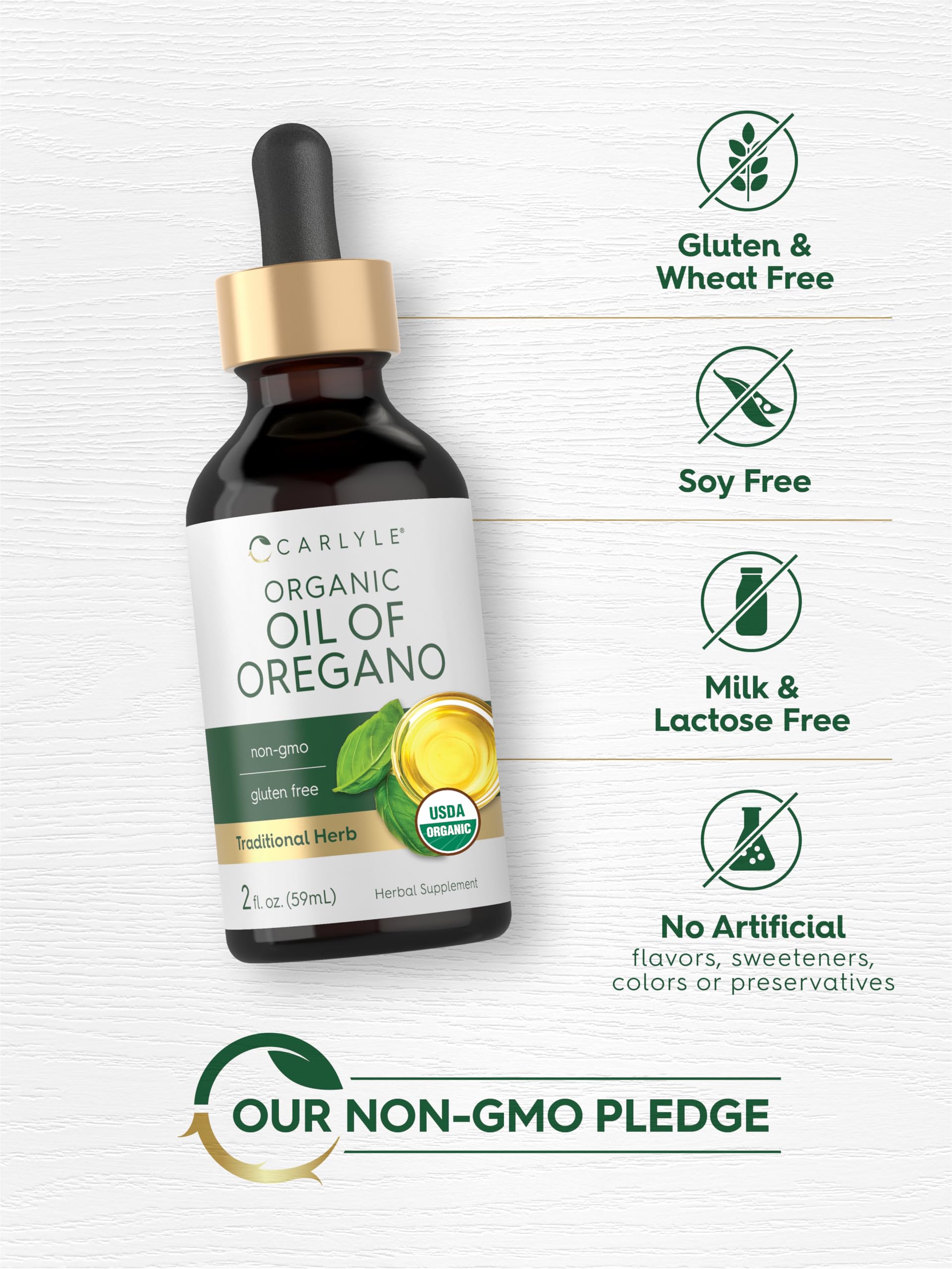 Carlyle Organic Oil of Oregano Liquid Drops | 2 fl oz | Vegan Herbal Supplement | Non-GMO, Gluten Free